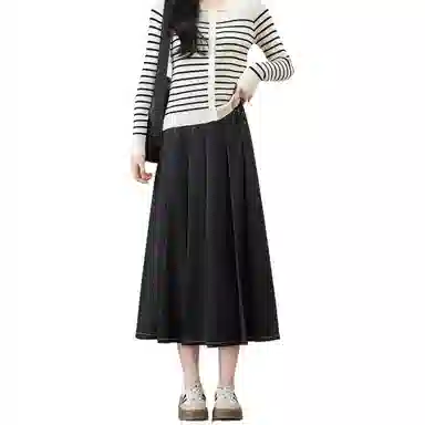 法文箱子 简约中腰百褶休闲长裙 女款