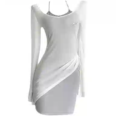 美丽衣橱 美式辣妹纯欲防晒罩衫薄款小个子挂脖背心上衣两件套长袖裙装套装 女款