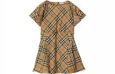 Burberry Pleated Check Stretch Cotton Dress