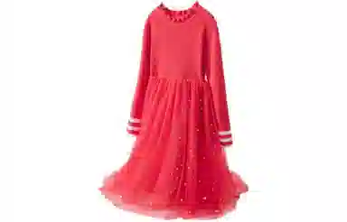 十月妈咪 童装 简约休闲舒适长袖儿童连衣裙 女童 宝石红