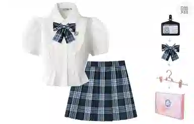 东鲸岁时记 学院风修身收腰短袖衬衫舒适格子百褶裙制服 女款 白色光穗学院衬衫（收腰）+雾霾蓝格裙（腰围可调节） 买赠送小物+裙夹+挂牌
