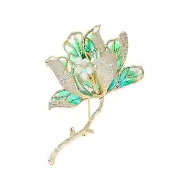 山一丸 彩绘精致感气质别针中国风大衣西装配饰胸花奢华玉兰花 优质环保铜电镀 胸针 女款