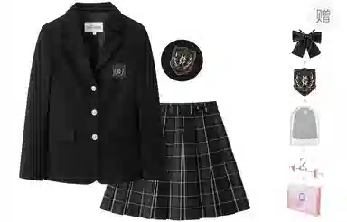 东鲸岁时记 学院风纯色西装裤修身长袖上衣格子中腰百褶短裙制服 女款 黑色