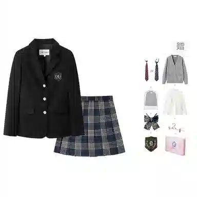 东鲸岁时记 学院风西装领长袖刺绣格子百褶短裙制服 女款 礼盒装