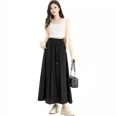 法文箱子 纯色中腰中长款休闲长裙 女款