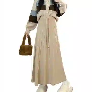 恒源祥 时尚百搭纯色百褶裙休闲长裙 女款