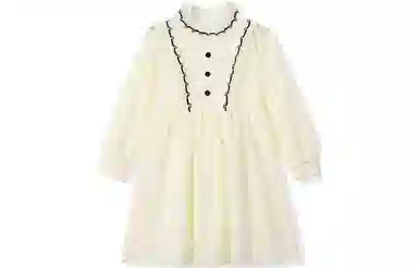 梦特娇 童装 纯色蕾丝长袖儿童连衣裙 女童 米色