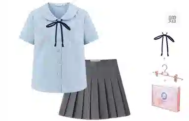 东鲸岁时记 学院风短袖衬衫显瘦百褶裙制服 女款 蓝/灰