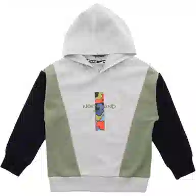 诺诗兰 拼色休闲连帽卫衣 中花灰青少年