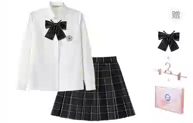 东鲸岁时记 学院风开学季尖领长袖衬衫中腰修身半裙制服 女款 白色+黑色