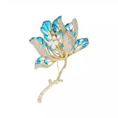 山一丸 彩绘精致感气质别针中国风大衣西装配饰胸花奢华玉兰花 优质环保铜电镀 胸针 女款