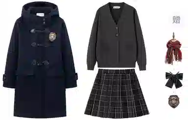 东鲸岁时记 牛角扣口袋大衣保暖学院风开衫百褶半裙制服 女款