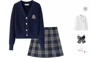 东鲸岁时记 学院风徽章毛衣收腰修身伯克利半身裙套装制服 女款