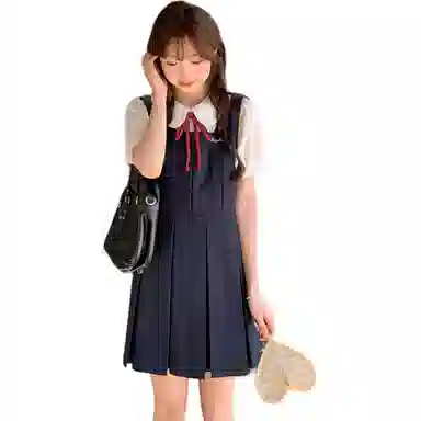 东鲸岁时记 高级感独特绝美显瘦短袖制服 女款 礼盒装 连衣裙+衬衫 买赠领绳