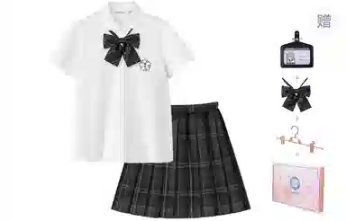 东鲸岁时记 学院风毕业季日系简约显瘦刺绣短袖衬衫碳素笔格裙短款半身裙制服 女款