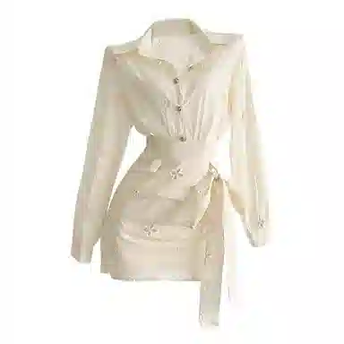 木清清 法式长袖衬衫气质高腰收腰绑带半身裙裙装套装 女款