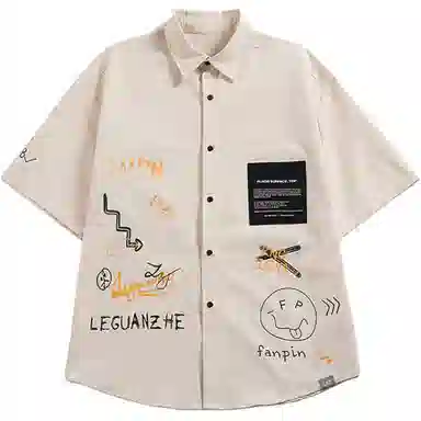 【dme】 美式复古时尚潮流潮牌舒适百搭短袖衬衫 男女同款