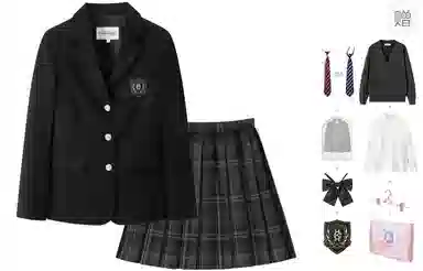 东鲸岁时记 学院风纯色开衫修身上衣格子百褶短裙制服 女款 礼盒装