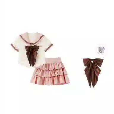 御茶家 小巧莓原创学院风水手服初恋感海军领短款收腰显瘦截短上衣蓬蓬蛋糕裙半身裙裙装套装 女款