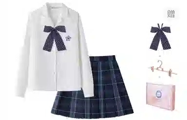 东鲸岁时记 学院风刺绣蝴蝶结直筒长袖衬衫高腰半身裙制服 女款