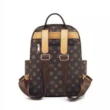 老人头 经典时尚大容量轻便出行百搭通勤 合成革 双肩包 女款 咖色