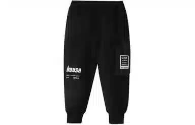 恒源祥 字母印花加绒加厚松紧腰束脚休闲裤 儿童款 黑色