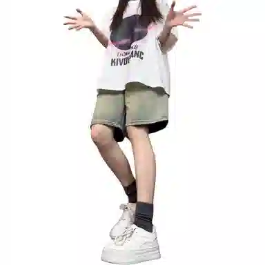 欧迪芬 美式直筒裤宽松复古做旧高街潮流宽松舒适牛仔短裤 女款 黄泥色