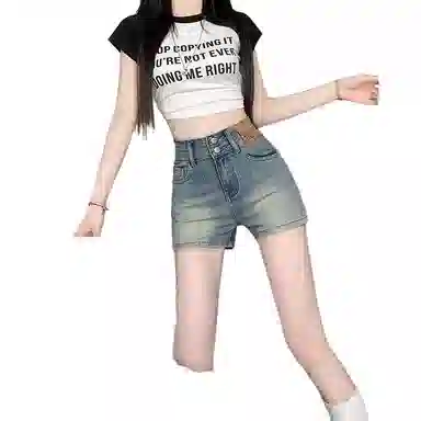 怪力萝莉 休闲高腰修身牛仔短裤 女款 蓝色