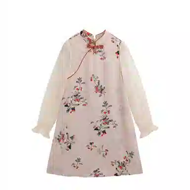 英氏 新中式立领中长款国风长袖连衣裙 青少年