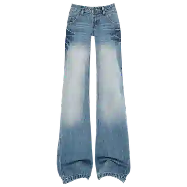 拾籍 美式复古水阔腿低腰宽松牛仔裤 女款