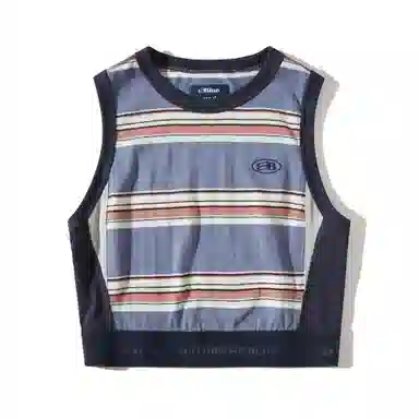 蓝岐 户外短款修身无袖打底上衣复古条纹宽肩运动背心 女款