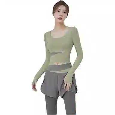 欧迪芬 拼色加长瑜伽服高领修身显瘦舒适百搭紧身防走光裸感健身上衣速干裸感带胸垫高强度防下垂长袖女无痕裸感运动背心 女款
