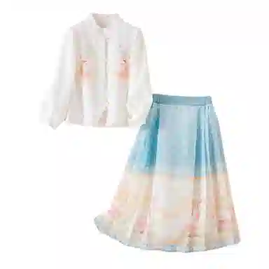 十月妈咪 新中式立领长袖上衣松紧腰马面裙汉服 儿童款