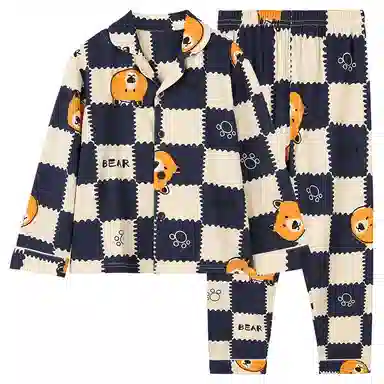 红豆 童装 纯棉单排扣长袖上衣松紧腰长裤睡衣套装 儿童款