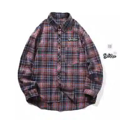 大卫贝肯 美式高街复古学院风基础款格子条纹设计潮牌痞帅高级感外套翻领垂感百搭宽松落肩长袖衬衫 男女同款