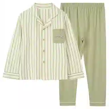 红豆 童装 纯棉单排扣长袖上衣松紧腰长裤睡衣套装 儿童款