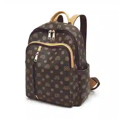 老人头 经典时尚大容量轻便出行百搭通勤 合成革 双肩包 女款 咖色