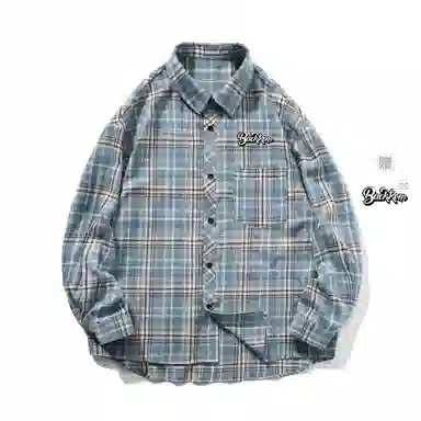 大卫贝肯 美式高街复古学院风基础款格子条纹设计潮牌痞帅高级感外套翻领垂感百搭宽松落肩长袖衬衫 男女同款