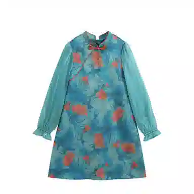 英氏 新中式立领中长款国风长袖连衣裙 青少年