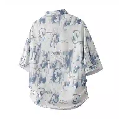 顶峰保罗 夏威夷度假风潮流时尚高级感薄款凉感扎染沙滩无性别主义短袖衬衫 男女同款