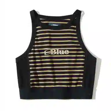 蓝岐 户外短款修身无袖打底上衣复古条纹宽肩运动背心 女款