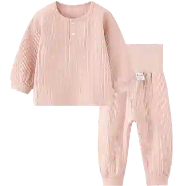 童泰宝宝内衣套装春秋季男童女童家居服上衣高腰裤子儿童睡衣坑条