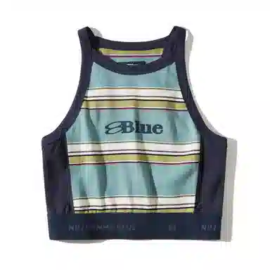 蓝岐 户外短款修身无袖打底上衣复古条纹宽肩运动背心 女款