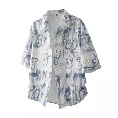 顶峰保罗 夏威夷度假风潮流时尚高级感薄款凉感扎染沙滩无性别主义短袖衬衫 男女同款