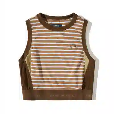 蓝岐 户外短款修身无袖打底上衣复古条纹宽肩运动背心 女款