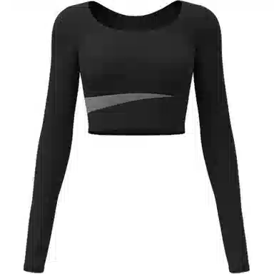 欧迪芬 拼色加长瑜伽服高领修身显瘦舒适百搭紧身防走光裸感健身上衣速干裸感带胸垫高强度防下垂长袖女无痕裸感运动背心 女款