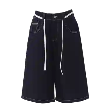 拾籍 美式复古高腰宽松牛仔短裤 女款