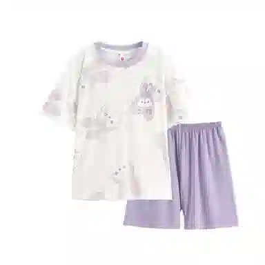 儿童款 芬腾 纯棉短袖圆领卡通可爱睡衣套装 香芋紫