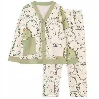 红豆 童装 纯棉单排扣长袖上衣松紧腰长裤睡衣套装 儿童款