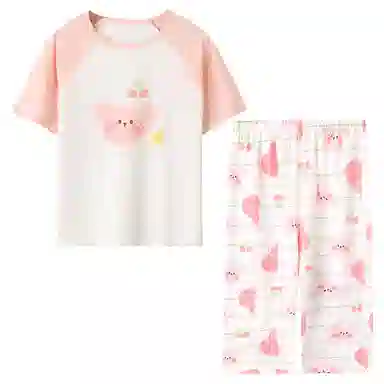 大童 红豆 抑菌防螨圆领休闲上衣透气柔软亲肤裤子睡衣套装 盈盈